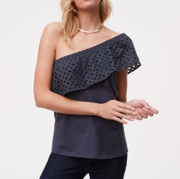 LOFT One Shoulder Eyelet Ruffle Blouse - Picture 6 of 6